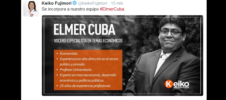 Elmer Cuba se une al equipo técnico de Keiko Fujimori | Nacional